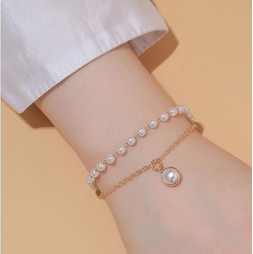 Miniatura 2 de Pulsera con colgante de perlas en capas estilo bohemio, pulsera de cadena con cuentas de moda, cadena de mano dorada, joyería de boda para mujeres y