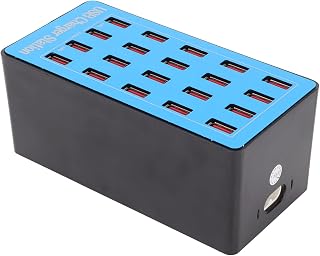 Diyeeni Estação de carregamento USB de 20 portas, carregador rápido USB de 5 V, 20 A, 100 W, carregador USB múltiplo de mesa, com ventilador de resfriamento de 50 graus, para hotéis, escolas, lojas, aeroportos (EUA)