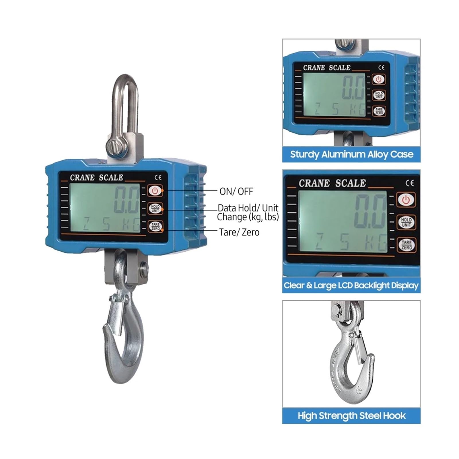 Escala colgante, 1000kg/2204lb Báscula digital colgante para grúa | Incluye cambio de unidades, retención de datos y pantalla digital legible para almacenes, talleres y pesaje industrial.