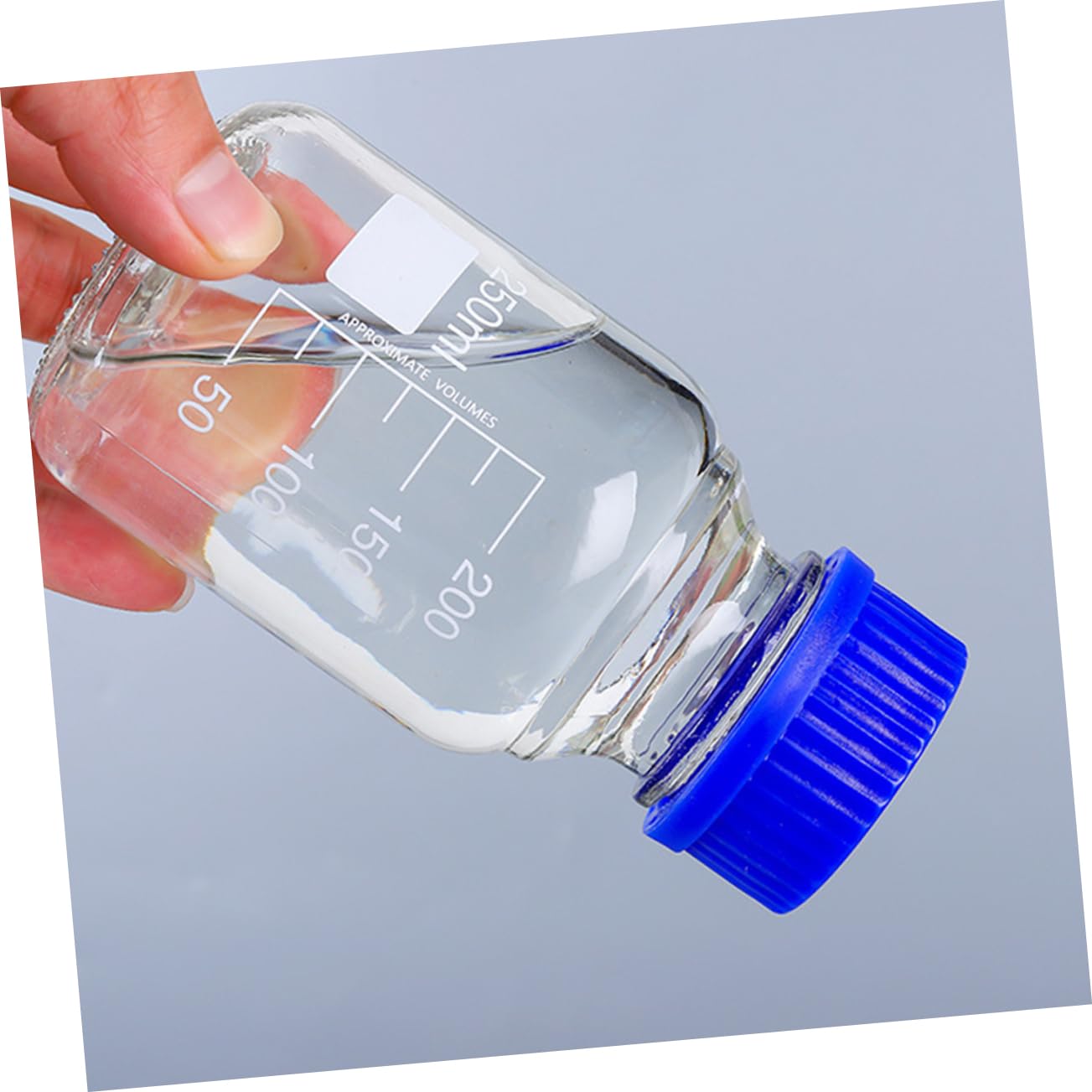 6stücke Graduierte Glasflaschen Für Laboranwendungen Blaues Deckel-design Weithalsflasche Mit Präzisen Messlinien Für Chemische Proben Und Reagenzien