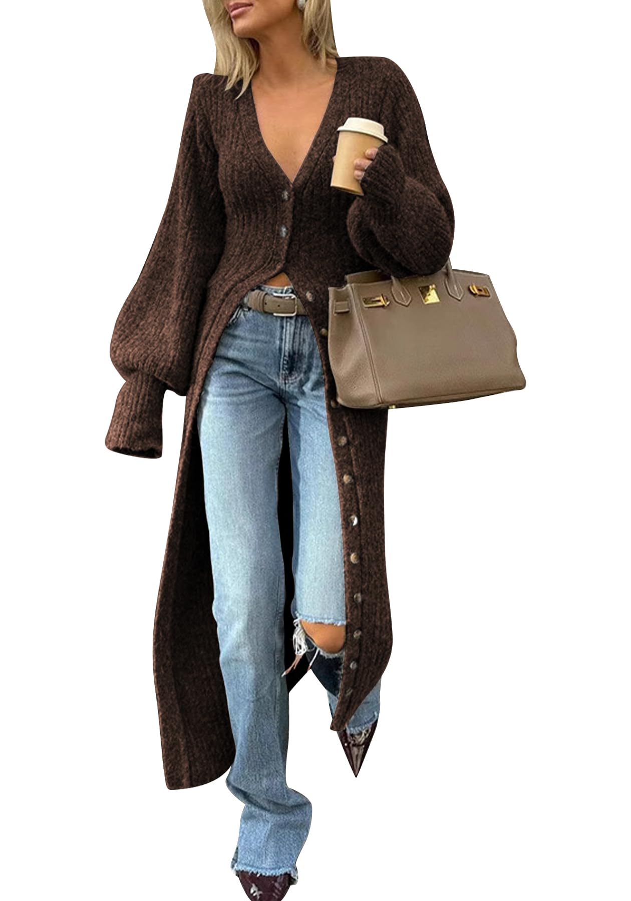 Unybwonn Long Cardigans for Women Chunky Cable Knit Duster Sweater Cover up Maxi Dress Long Sleeve Button Down