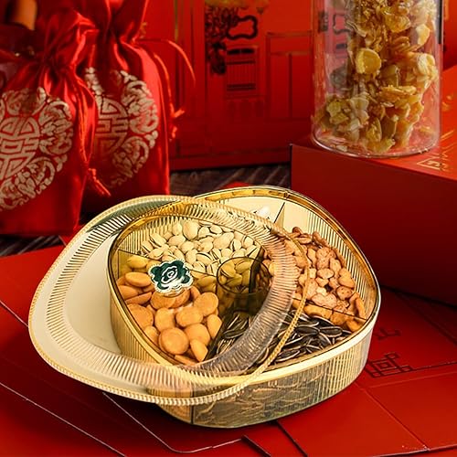 Miniatura 3 de Bandeja redonda de plástico dividida para aperitivos con tapa, 5 compartimentos, sellado, a prueba de humedad, organizador de almacenamiento de