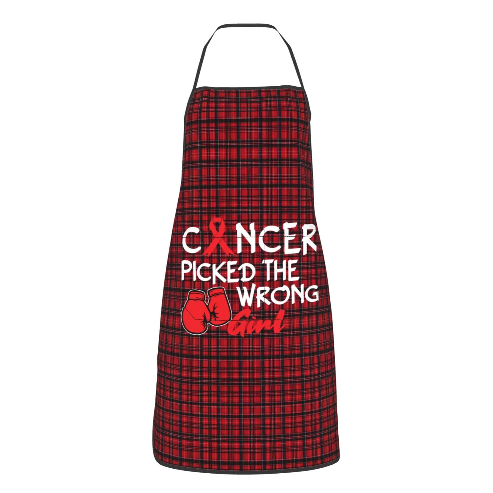 nopicsn Cancer Picked The Wrong Girl Aids Apron for cooking with Pockets Women Men Kitchen Chef Funny Aprons