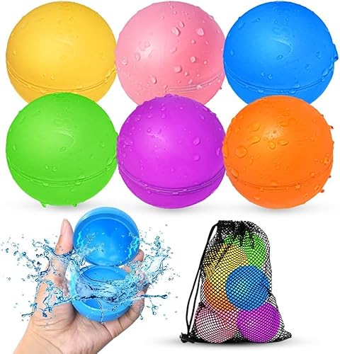 Reusable Water Balloons, Pool Beach Toys Water Ball Summer Toy for Boys Girls, Easy Quick Fill and Self-Sealing Water Balloon, Magnetic Soft Silicone Water Splash Ball for Summer Party (6PCS)