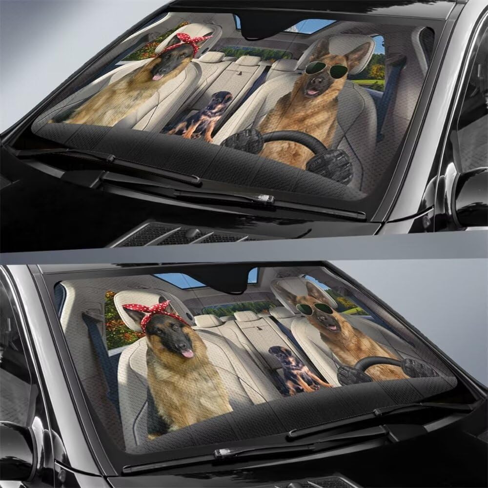 Car Front Windshield Sun Shade,Dog Driving Auto Sunshade for Car Truck SUV - Personalized Blocks Uv Rays Sun Visor Protector (57x27.5 Inches)