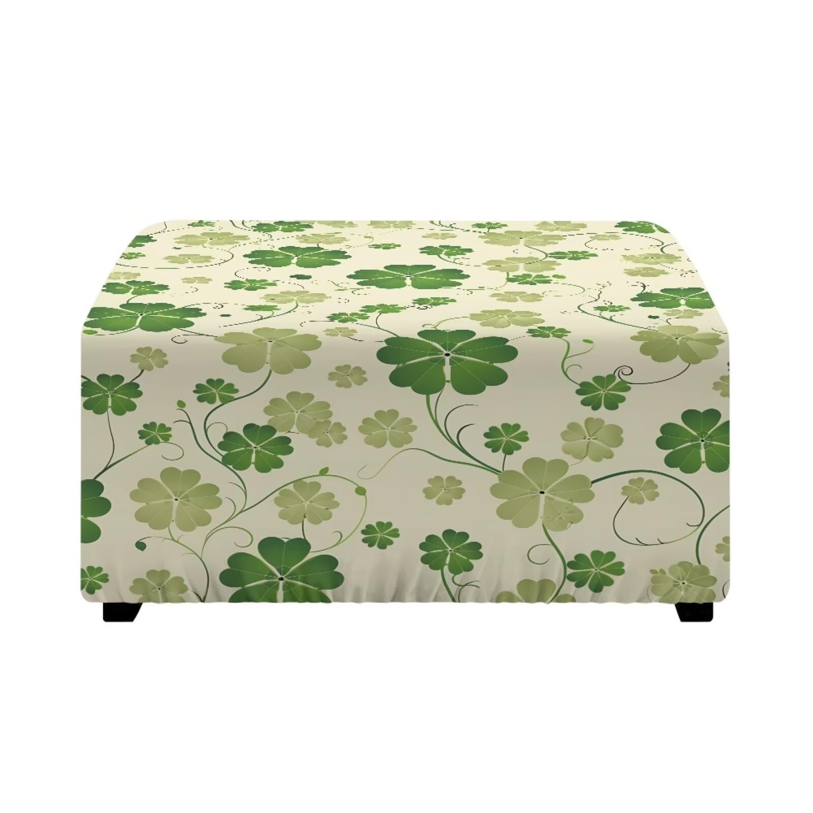 Xoenoiee Ottoman Cover Square Storage Ottoman Slipcover for St. Patrick's Day Stretch Footrest Stool Covers with Elastic Bottom for Rectangle & Square Ottomans, Green Shamrock, Small