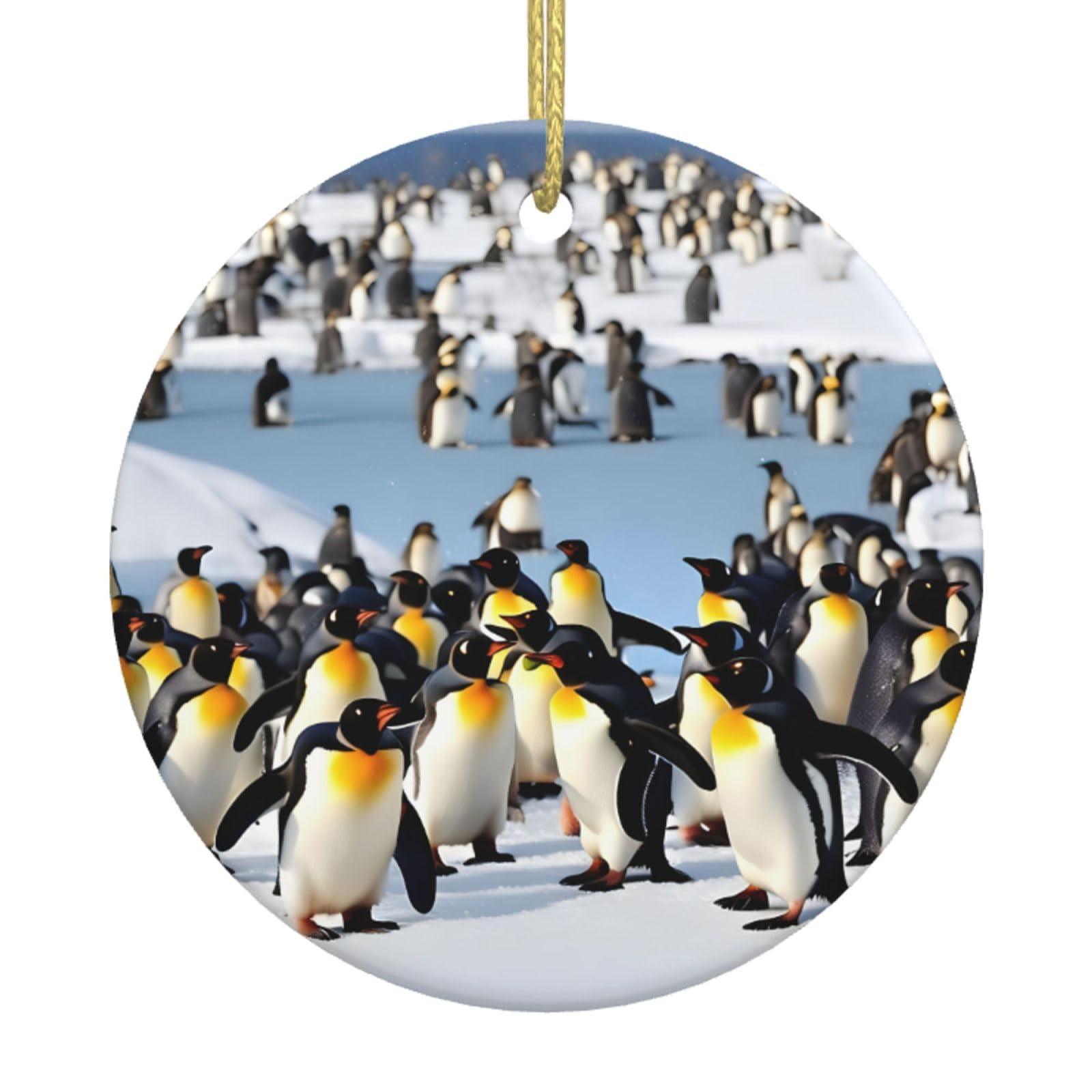 Happy Penguin Print Christmas Ornaments, Ceramic Hanging Ornament, Round Shape Decorations