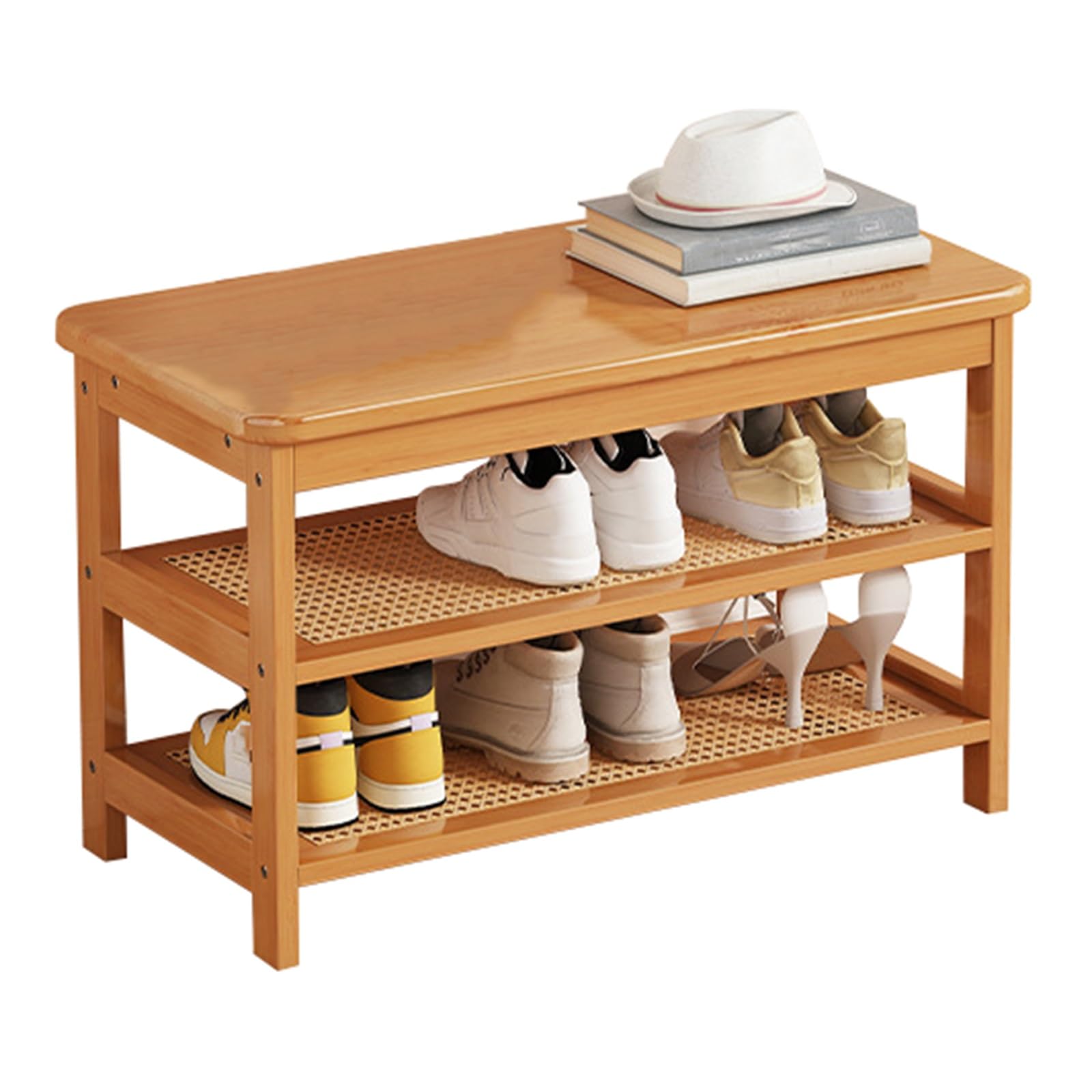 Étagère à chaussures en bois avec banc long intégré pour entrée de maison