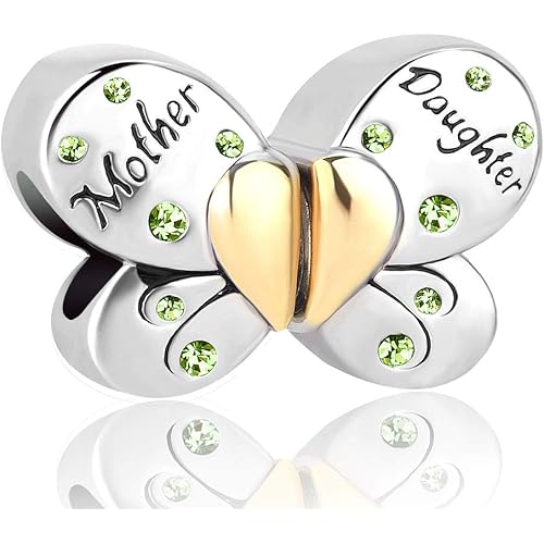 Cherris Jewellery Butterfly Charm Mother Daughter Heart Love Birthstone Beads Compatible with Pandora Charms Bracelets