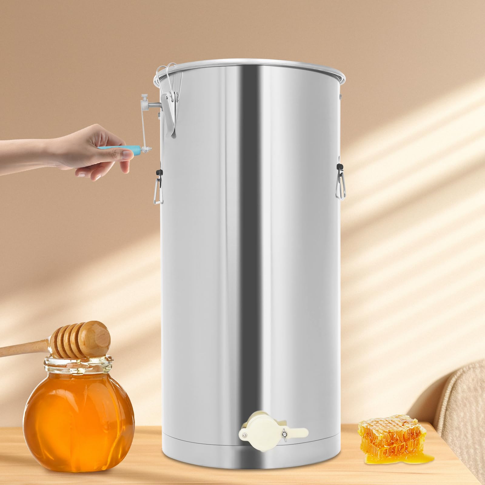 Honigschleuder Manuell, Honigschleuder Edelstahl, Honey Extractor 2 Waben, Honig-Kapazität 22.5kg, Honig Extractor für eine Vielzahl von Bienenarten geeignet