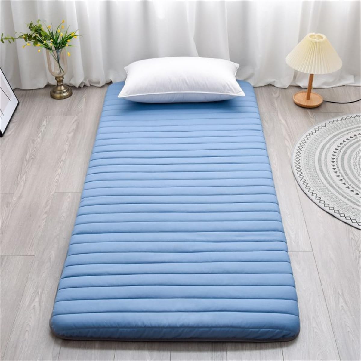 QUINTO Blue,90x190cm, Japanese Floor Mattress Floor Mattress Single Foldable Futon Mattress 5cm Thickened for Home Camping Dormitory Mattress Pad Floor Lounger Pillow Bed