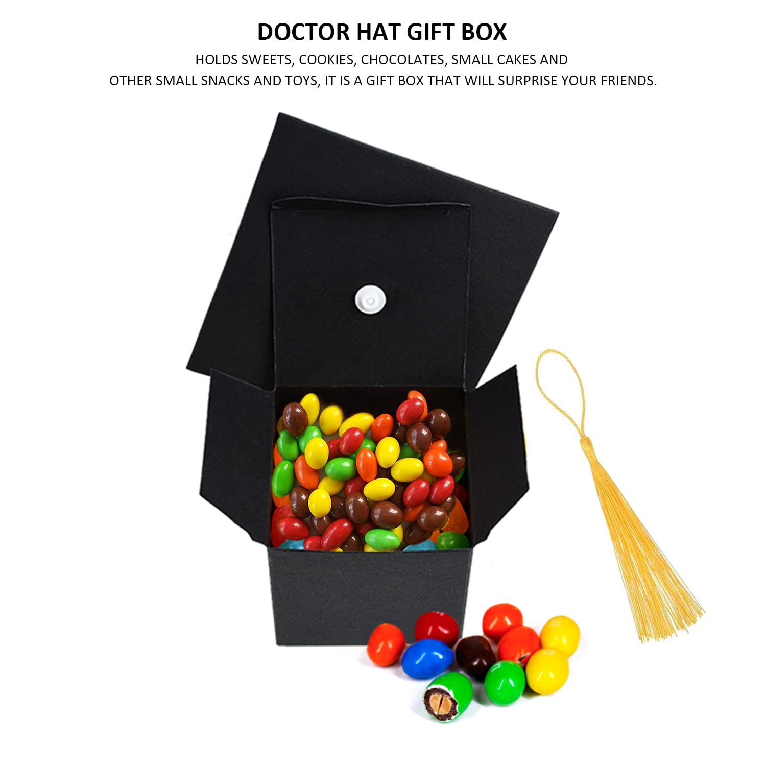 Boîtes Cadeaux Diplôme - 12 Pièces En Forme De Chapeau Avec Pompons - Décoration Fête Fin D'études