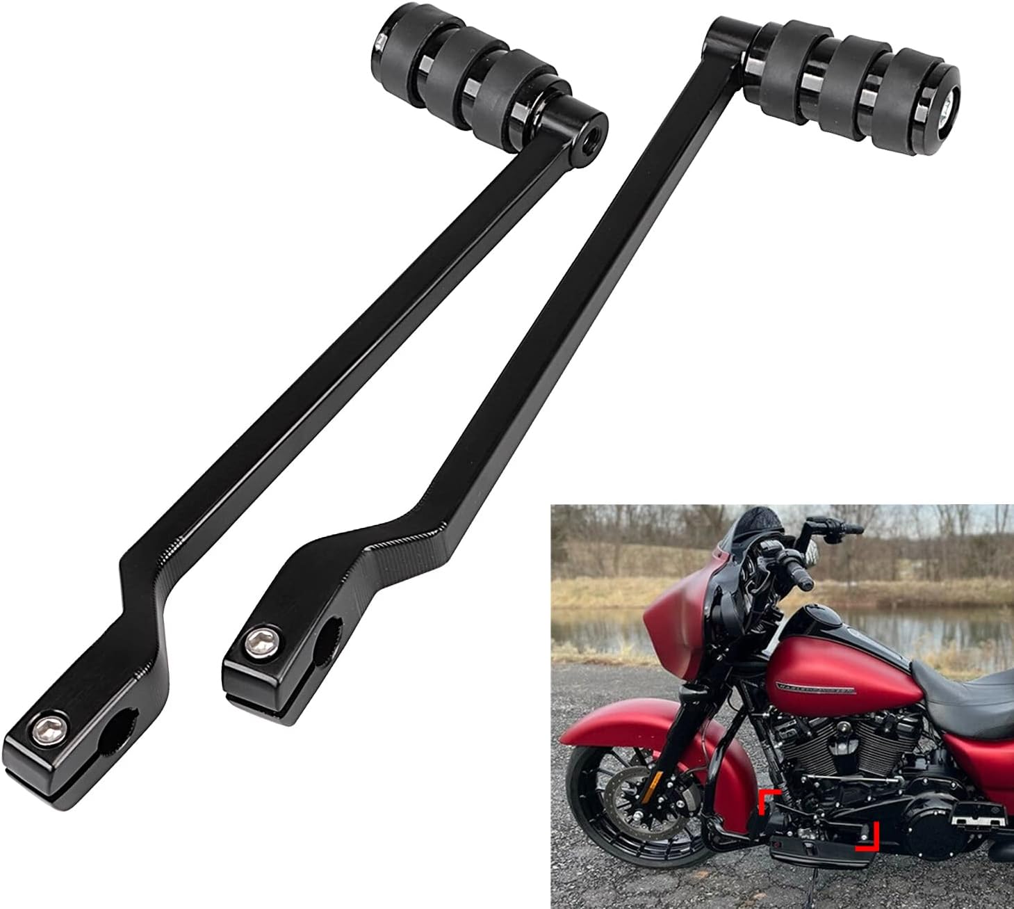 SHMT Black Extended Shifter Shift Lever w/Shifter Pegs for Harley Touring Electra Road Street Glide Road King Softail