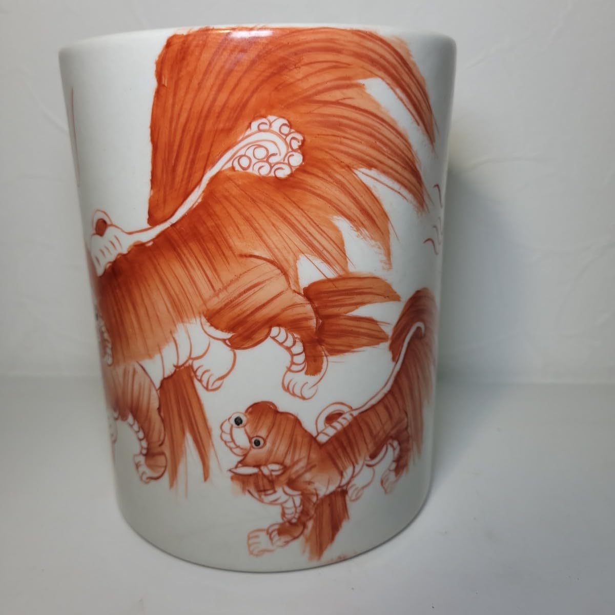 Amazon.co.jp: 中国古玩中国古美術同治年製陳連盛作赤絵唐獅子漢詩紋器