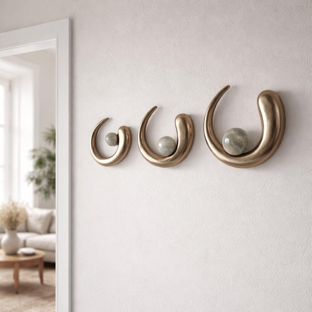 Wall Hanging Ring for Room and Home Decor - Wall Art for Bedroom, Living Room, Dining Room, or Bathroom Art - Hanging Display Accent for Entryway or Hallway - Set of 3, 5", 4", 3", Gold & Metallic