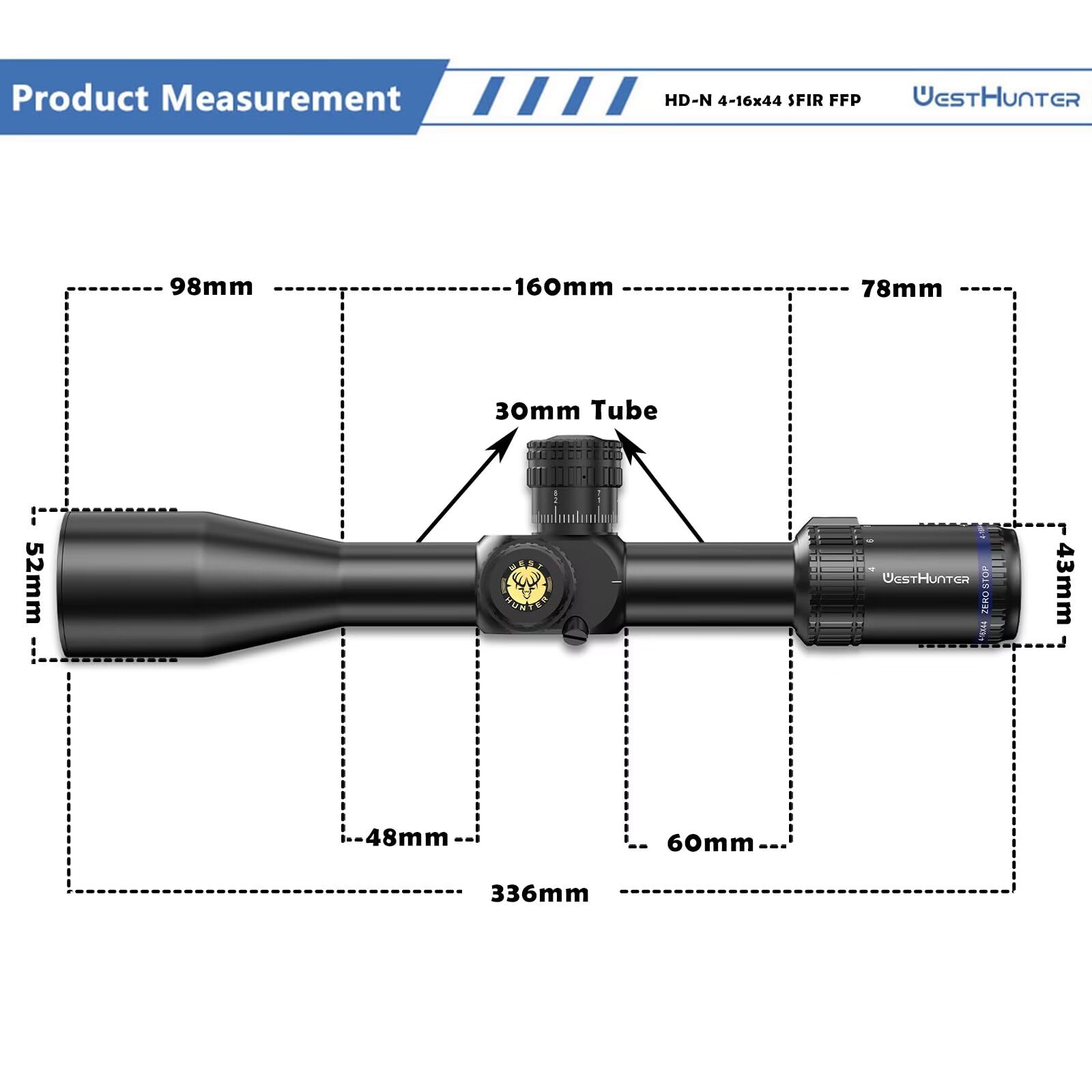 WestHunter HD-N SFIR FFP Zero Stop Telescopico 30mm Primo Piano Focale Reticolo Vetro Inciso Illuminato 1/10 MIL