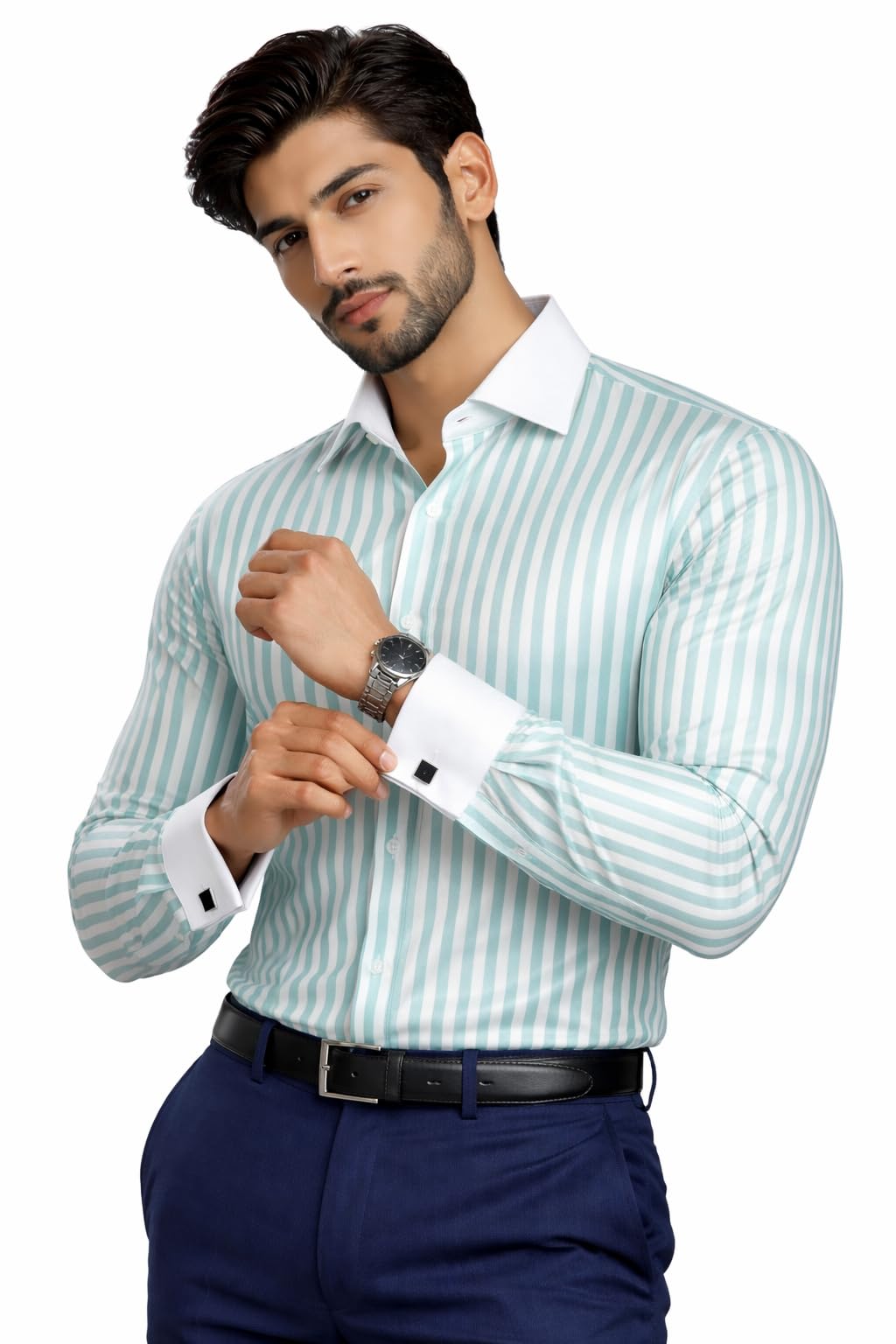 livik Men’s Premium Sea Green Pure Satin Cotton Formal Shirt | French Cuff & Cufflinks | Business, Party & All-Occasion Wear-picture-43
