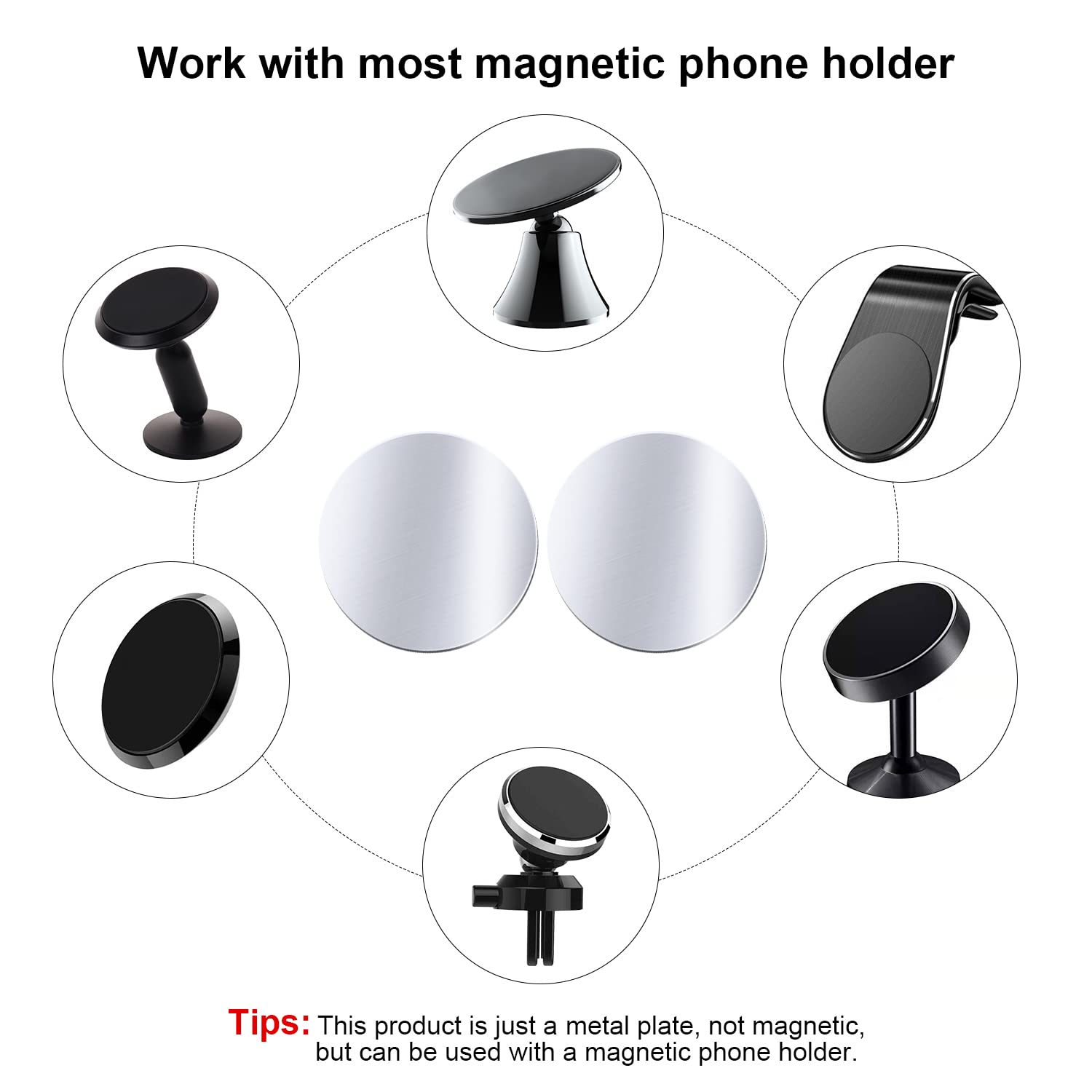 6 sztuk metalowych tabliczek samoprzylepnych, metalowa tablica z uniwersalnym klejem do magnetycznego uchwytu samochodowego na telefon komórkowy magnes i inne produkty z magnesem, 6 okrągłych