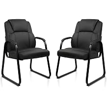 CLATINA Leather Guest Chair with Sled Base, Reception Conference Table Chair with Padded Armrests, Stationary Armchair for Meeting Waiting Room Lobby School, 350 LBS, 2 PK