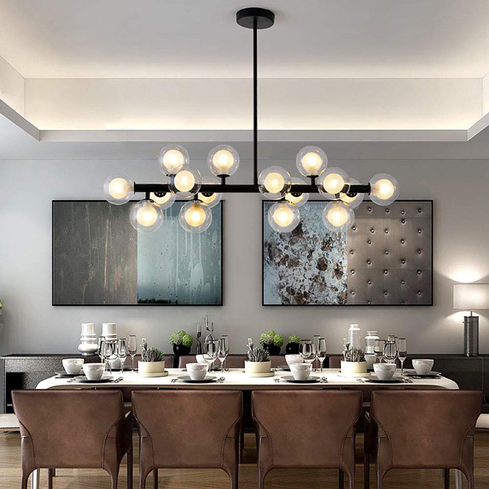 Negro Sputnik Candelabro Vendimia Redondo Metal Cromado Durante La Luz Esférico Vidrio Luz Colgante Para Cocina Granja Fogón Pasillo-Negro. 16 bolas largas en la pantalla de la bola