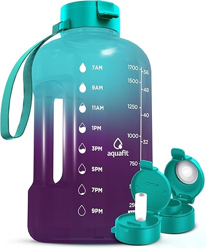 Miniatura 10 de AQUAFIT - Botella de agua de 12 galón con pajilla, botella de agua motivacional de 12 galón, botella de agua de 64 onzas con marcador de tiempo,