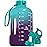 AQUAFIT 64 oz Water Bottle with Time Marker - Straw & Chug Lid - BPA Free Half Gallon Gym Water Bottle with Handle - Big Gallon Jug (Galaxy, 64 Ounces)
