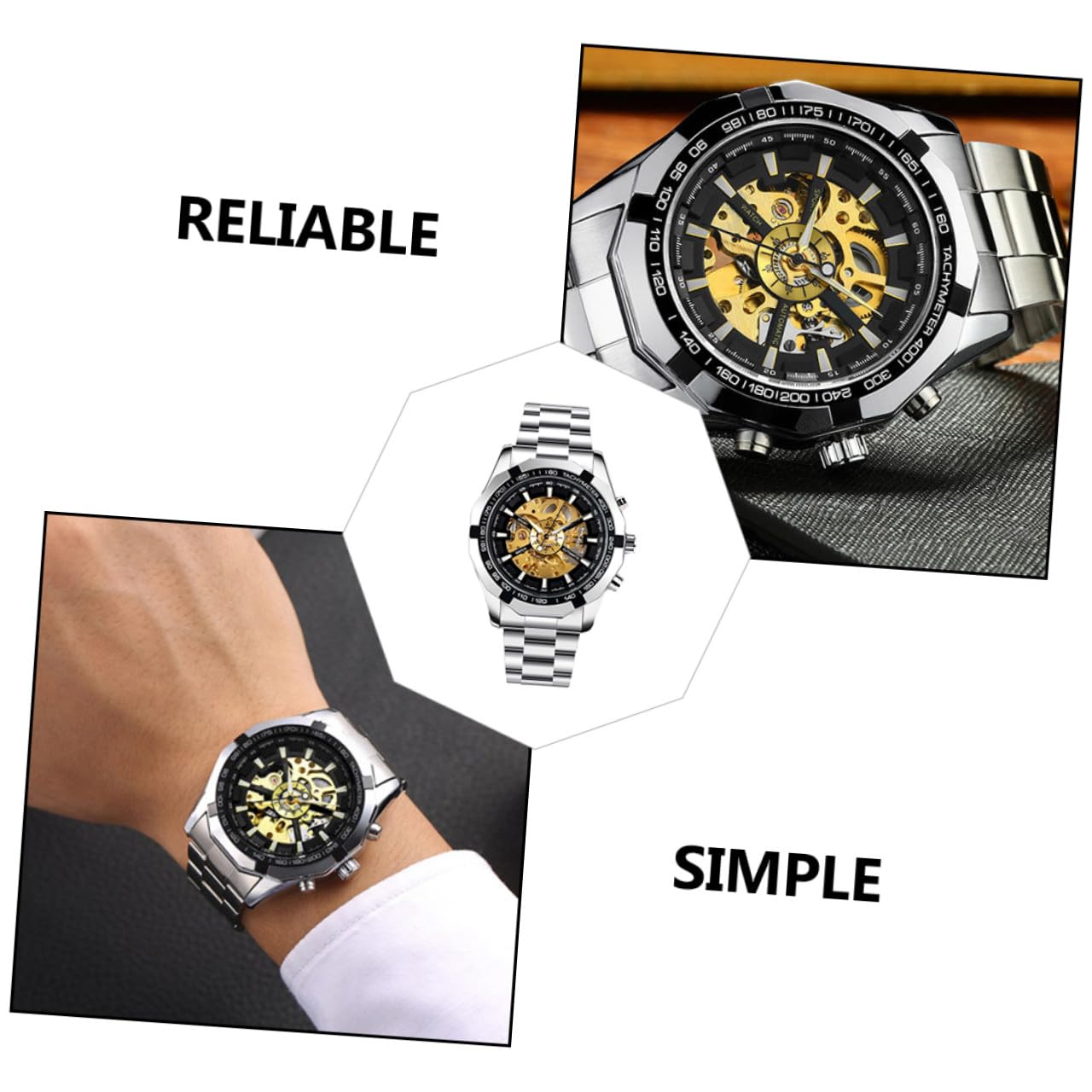 Reloj Mecánico Automático para Hombre Esqueleto Esfera Negra, Movimiento Luminoso, Correa de Acero Inoxidable y Diseño Casual para Negocios y Uso Diario