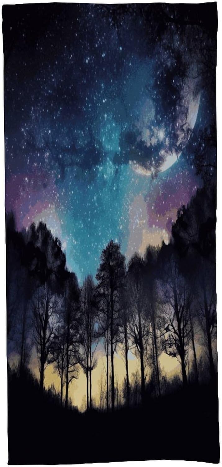 Night Sky with Trees Towel Vacation Accessories Essentials Soft Lighterweight，Bath Towel for Adults Women Men，Bath Towels Gift for All Occasions, Machine Washable.