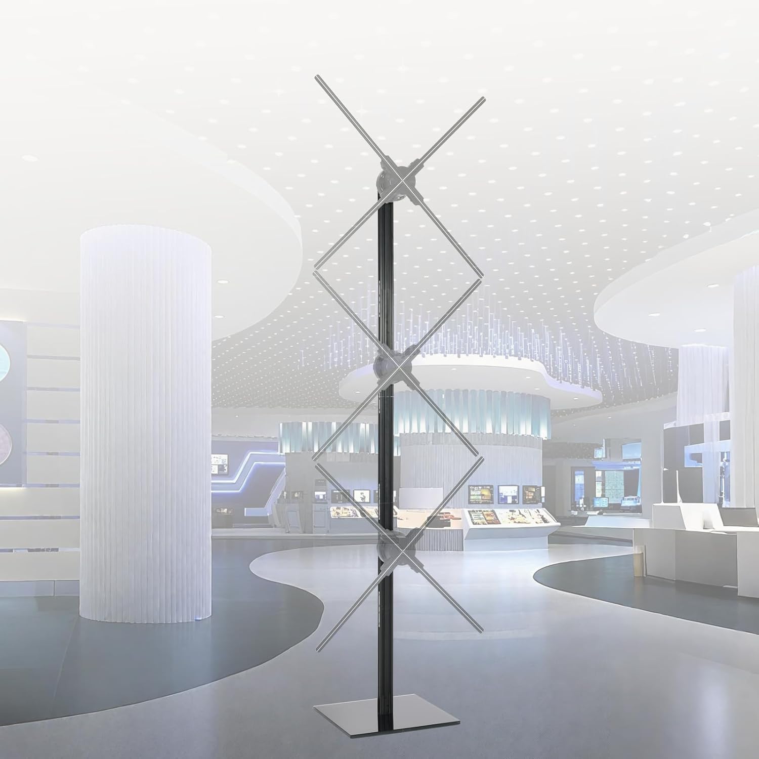 Missyou Display e supporto per ventola 3D con ologramma, ventole con Bluetooth, app e telecomando, LED ventola olografica, contenuti video personalizzabili per mostre (58,2 "3 staffe di giunzione))