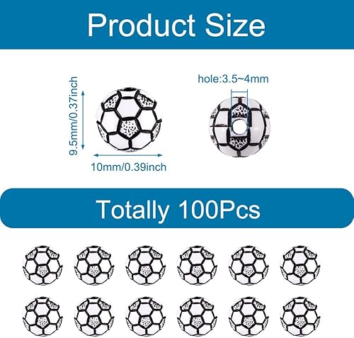 Miniatura 3 de 100 cuentas acrílicas opacas estilo artesanal, artículos deportivos, cuentas acrílicas de fútbol, balón de fútbol, cuentas espaciadoras para