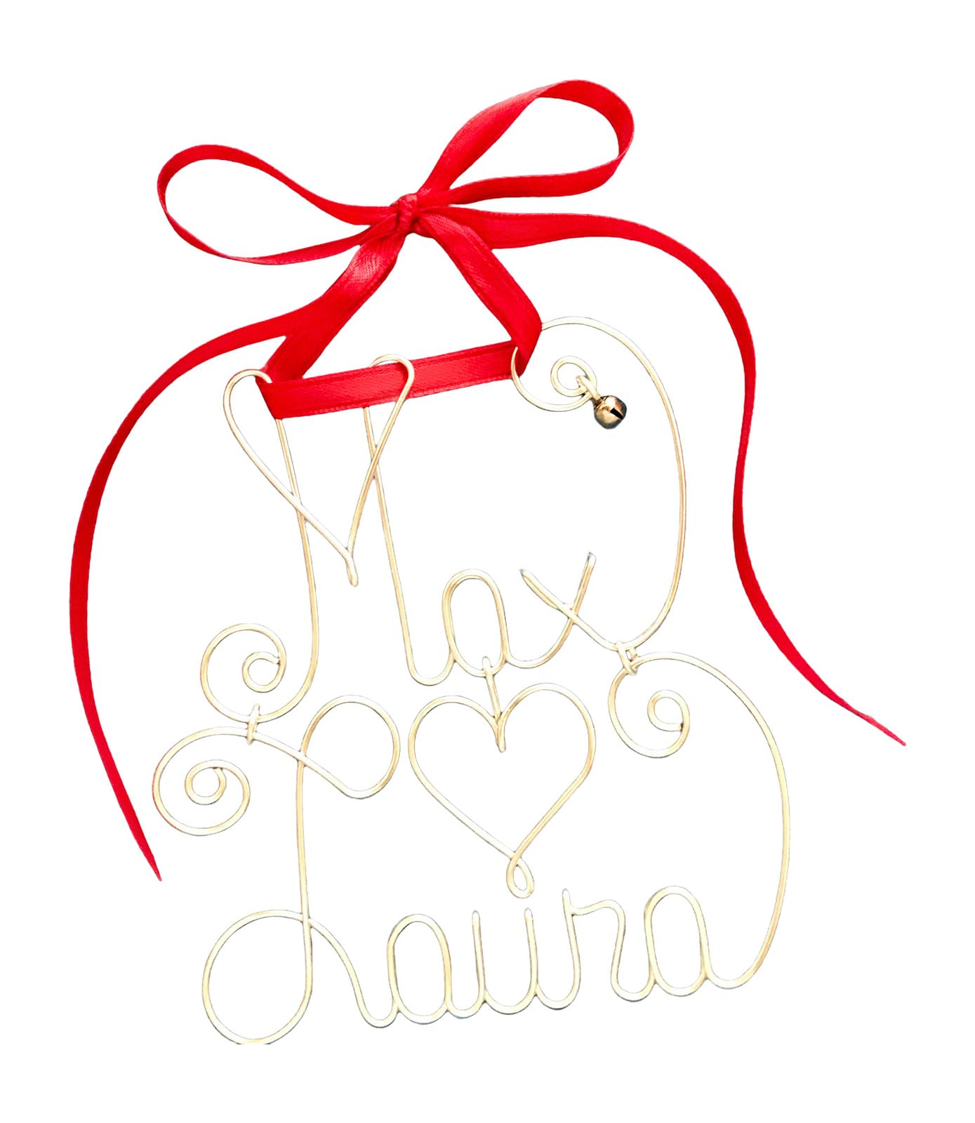 Personalized Couple's Christmas Ornament~Any Names~2 Names~The Original~Custom Made~Silver, Gold or Rose Gold Wire~Red, Green or Burgundy Ribbon~Jingle Bell~Holliday, Xmas Gift