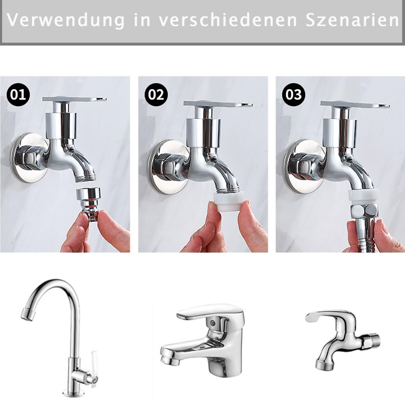 Prolunga Rubinetto Cucina 20cm Acciaio Inox Estensione 360° Girevole 2 Adattatori