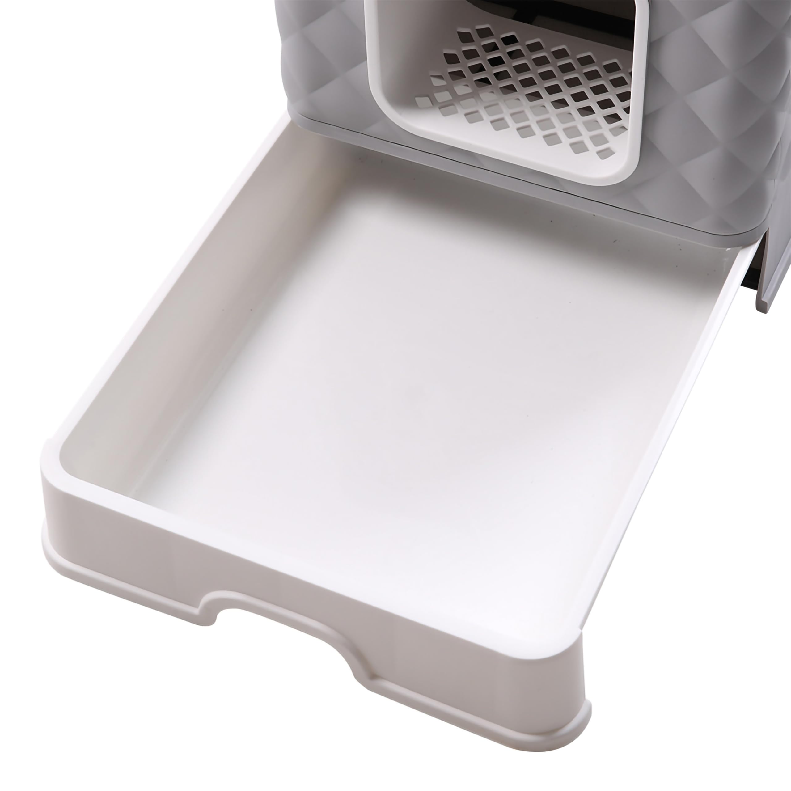 XXL Katzentoilette mit Deckel – Geschlossene Katzenklo mit Schublade, Kratzmatte & Schaufel – Geruchsdicht, hygienisch, ideal für große Katzen - grau (Grau)