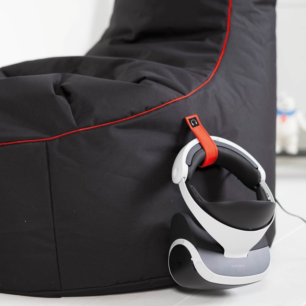 Gamewarez Crimson Thunder 2.0 Bundle – Set aus Gaming-Hocker und Gaming-Sitzsack, mit Seitentasche & Headset-Halter, Made in Germany, schwarz-rot