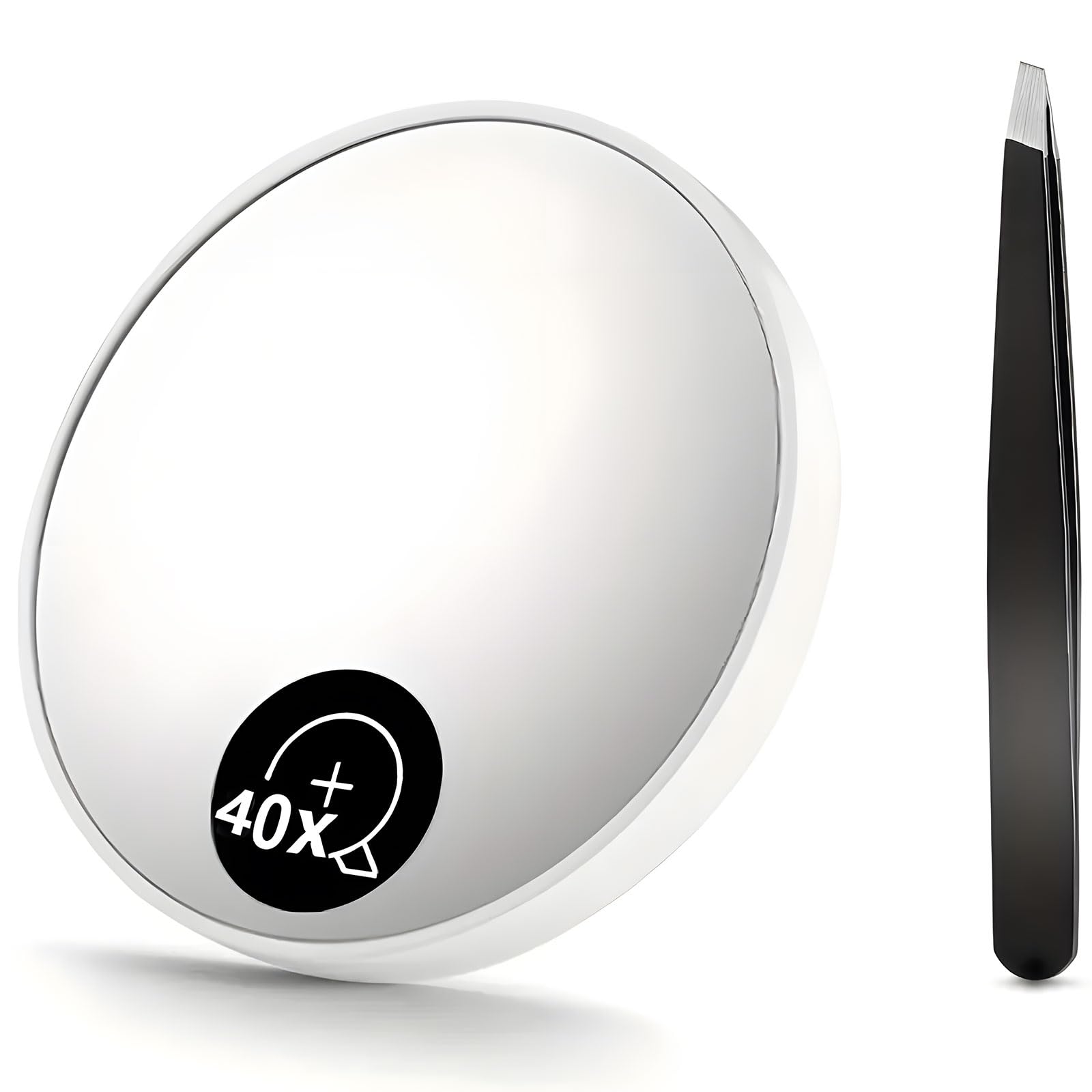 Dreamil 40X Specchio ingranditore con ventosa e pinzette | Specchio cosmetico professionale per trucco preciso e correzione delle sopracciglia, ideale per viaggi (nero)