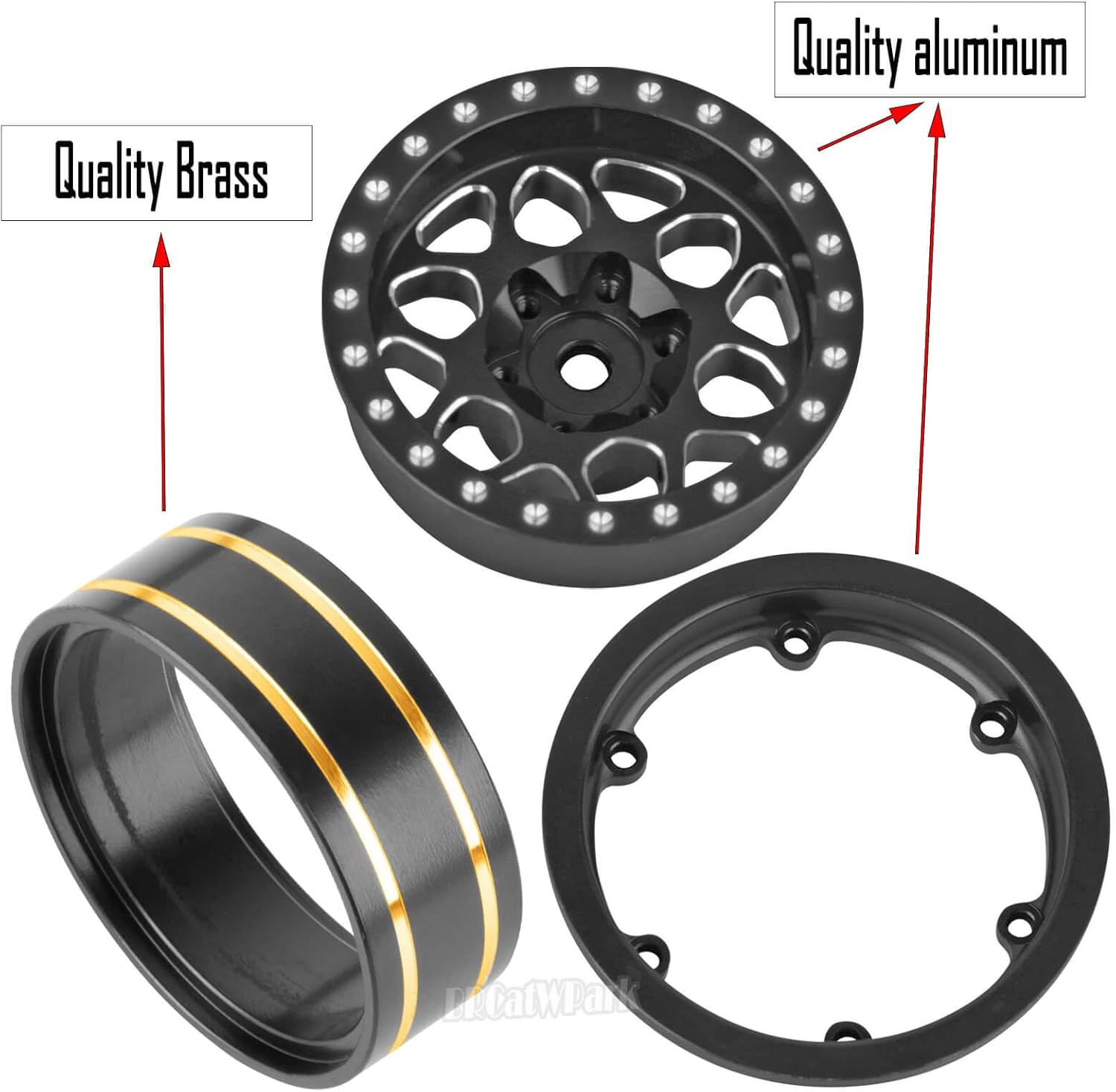 RC 1.3 Beadlock Wheel Rims for 1/18 TRX4M 1/24 SCX24 FCX24 RC Crawler Car,4pcs RC 1.3 in Brass Rims & Aluminum Beadlock,RC Truck Rims,Black