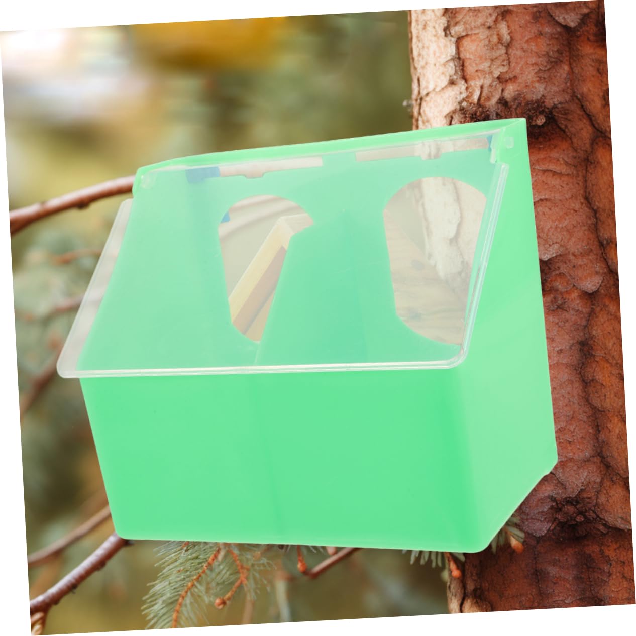 Mangeoire à Oiseaux à Double Ouverture, Lot de 3, Plastique Vert