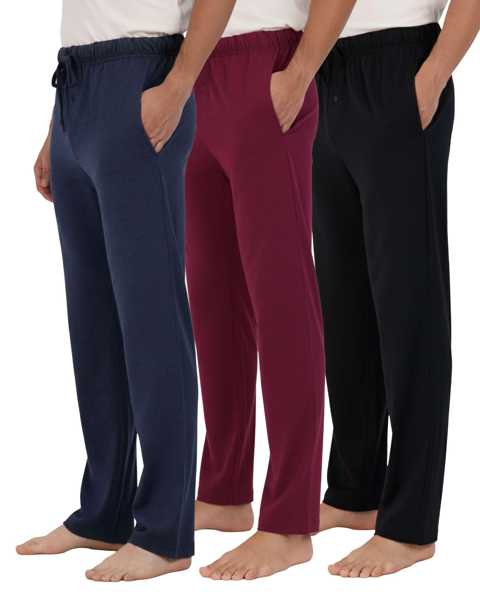 3 Pack: Men's Cotton Pajama Pants Soft PJ Lounge Bottoms Loungewear Elastic Waist Pockets (Big and Tall)