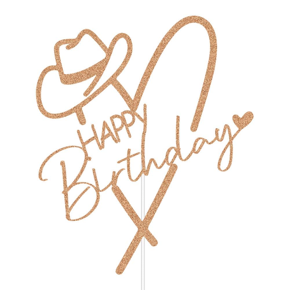 Cowgirl Happy Birthday Cake Topper, Mexican Western Birthday Cake Decor, Fiesta Theme Girls Bday Party Decorations Rose Gold Glitter