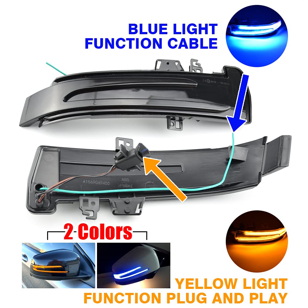 2pz Lampeggiatori Sequenziali Dinamici Compatibili con Be-nz W204 CLA A B C E S GLA GLK CLS Classe W176 W212 LED Specchietto Laterale Luce Indicatore di Direzione Assemblaggio-Blu+Giallo