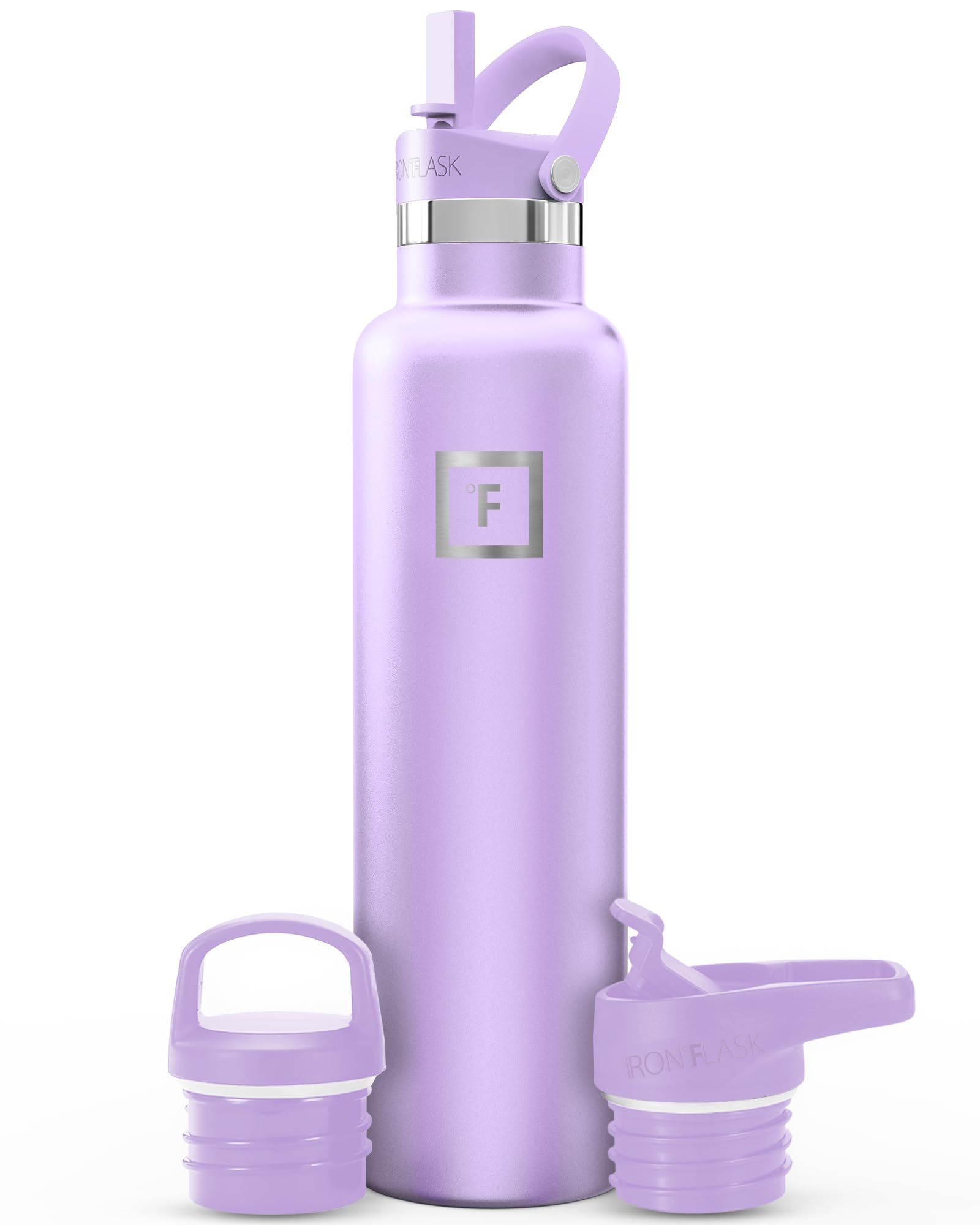 IRON °FLASK Camping & Hiking Hydration Flask with Straw, BPA-Free Insulated Stainless Steel Sports Water Bottle - 24 oz Lavender