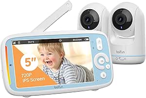 360 View Baby Monitor, No Wi-Fi, Quick Pairing, BOIFUN 5'' 3X Zoom Display, Rotatable Video Baby Monitor Cameras, IPS 720p Wireless (Moniteur Bébé), VOX asin的图片
