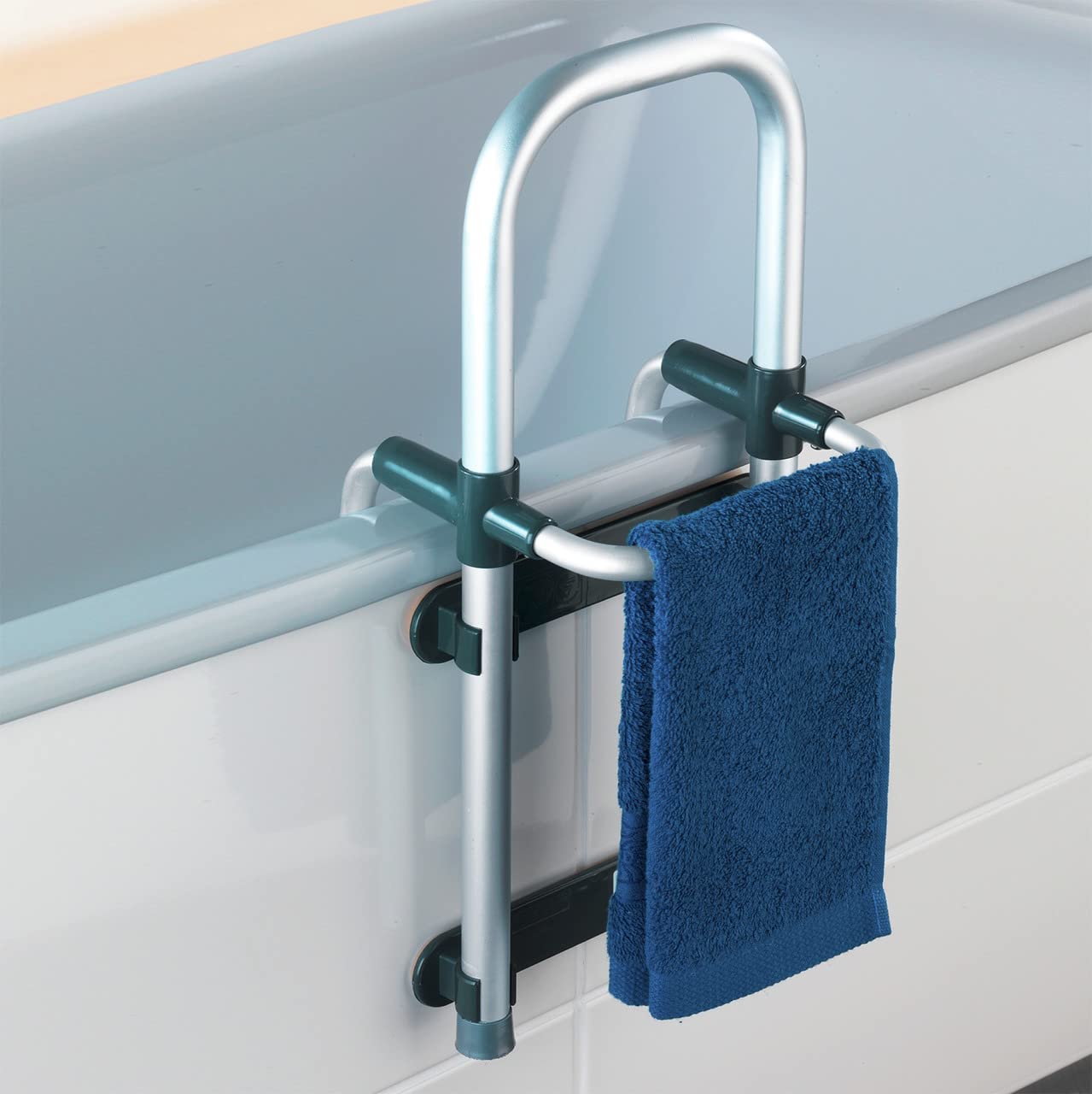 Wenko 81101500, Maniglia di aiuto per entrare nella vasca da bagno Secura, regolabile, carico max. 120 kg, 24,5 x 52,5 x 23 cm, Argento (Silber)