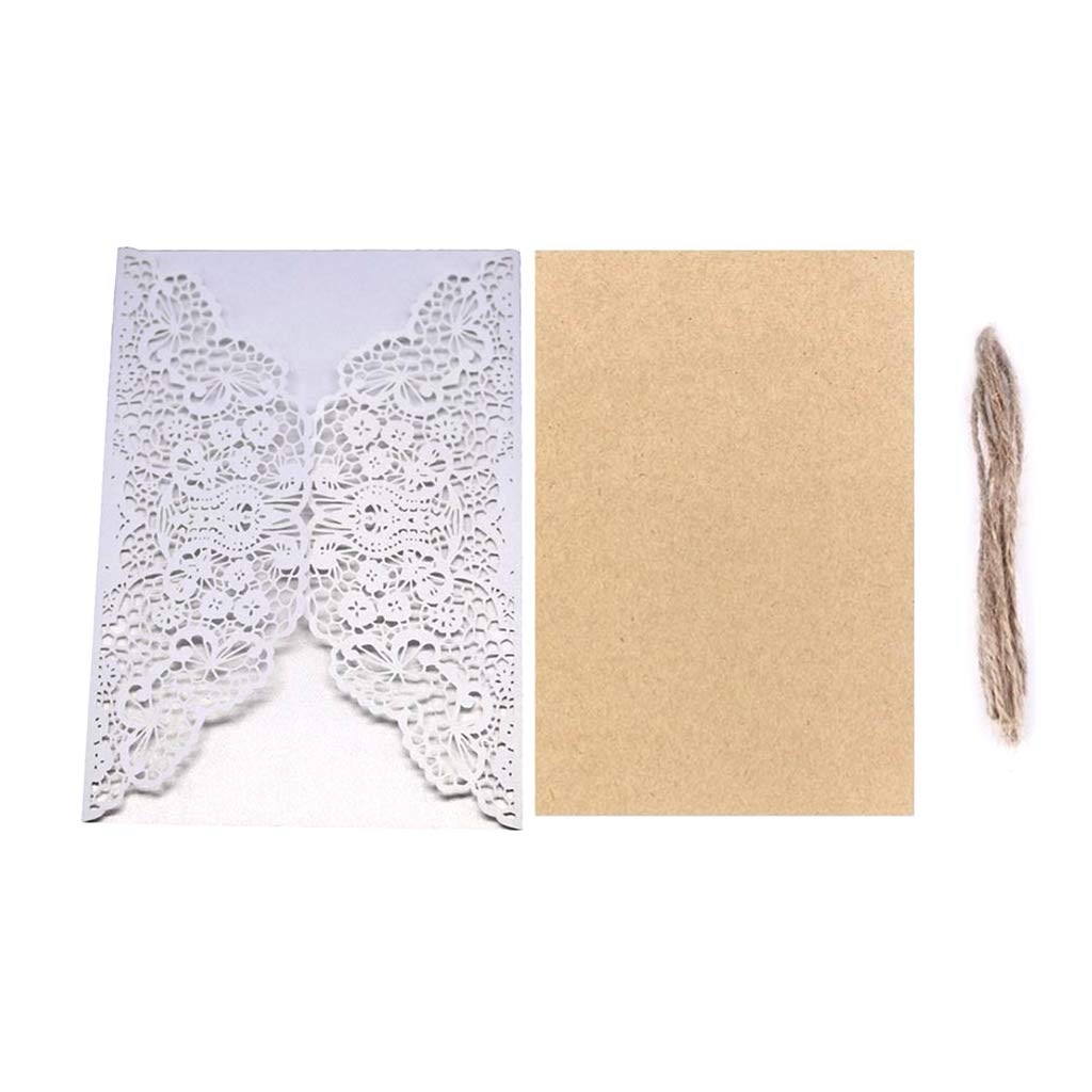 FifijuanC Lot de 50 cartes d'invitation découpées au laser avec inserts en carte Kraft marron pour mariage, fête prénatale, fête d'anniversaire 12.5cm x 18cm blanc