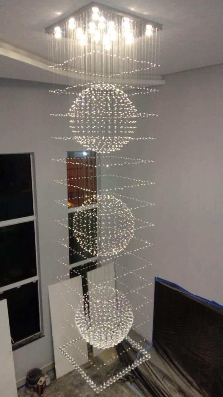 Enterprises Modern Ceiling Lamp Glass Bead Crystal Chain Pendant Light Fixture Hanging Chandelier 8feet Height Width 2feet