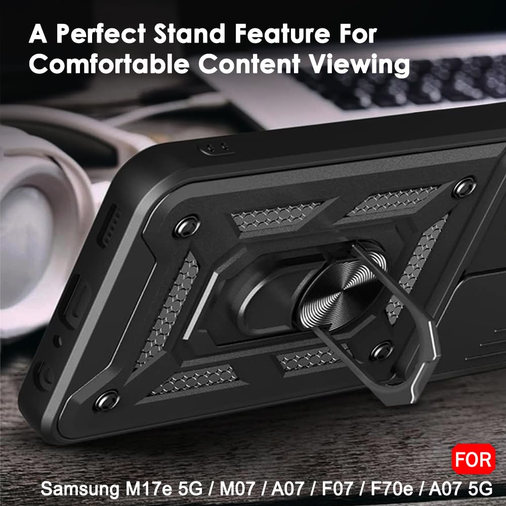 TheGiftKart Tough Armor Bumper Back Cover Case for Samsung Galaxy M17e 5G / M07 / A07 / F07 / F70e / A07 5G |Kickstand & Ring Holder | 360 Degree Protection (PC & TPU, Sliding Camera Cover, Black) — Amazon image 5
