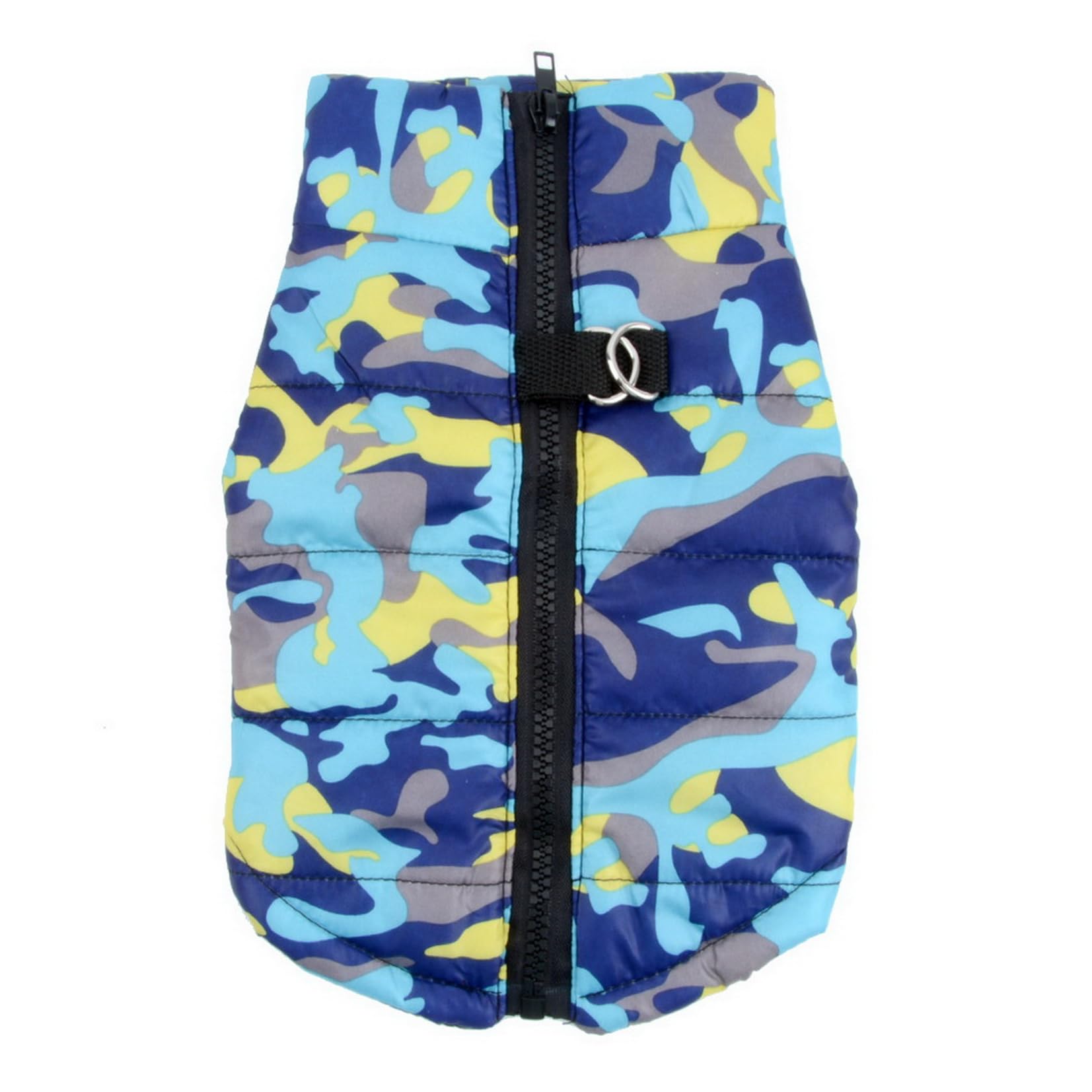 SMALLLEE_LUCKY_STORE Small Dog Winter Coat with D-Ring Camo Puppy Padded Bomber Vest Jacket Harness No Pull Water-Resistant Warm Chihuahua Yorkie Clothes Blue XS — image 1