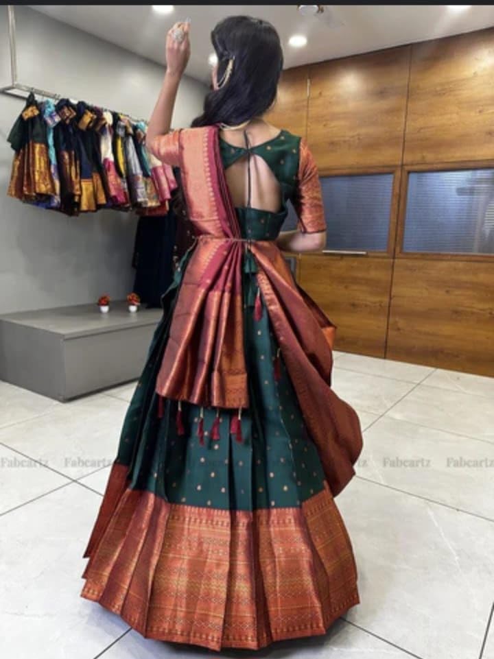 Image of ZITON ARICO MART Women's Indian Traditional Kanjivaram Silk Pure Weaving Lehenga Choli Along With Dupatta And Blouse Piece, Half Saree (Unstitched)