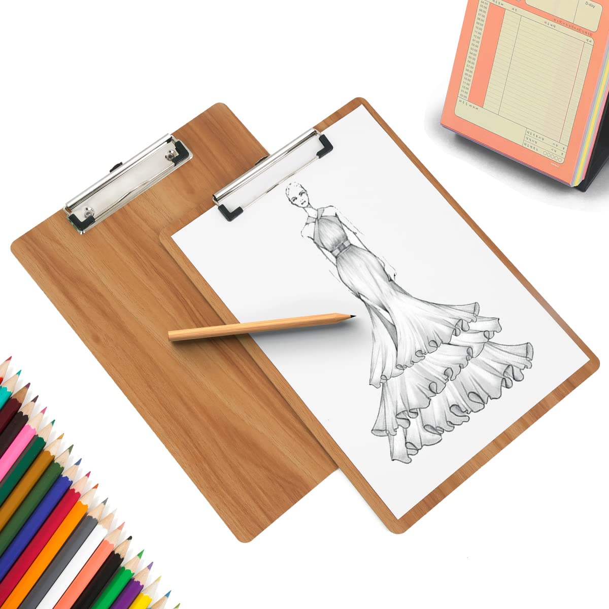 (Paquete de 12) A4 Portapapeles en Madera con Pinza, Clipboards con Agujero Colgante,Tablero de escritura para Aulas, Oficinas, Restaurantes
