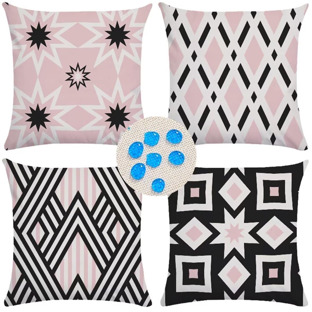 Kissenbezug 55x55cm 4er Set Abstrakte Linien Deko Kissen Kissenhülle, Beidseitiger Druck Leinen Dekokissen, Outdoor wasserdichte Kissenbezüge groß Sofakissen, deko wohnzimmer Sofa Auto Gifts A528